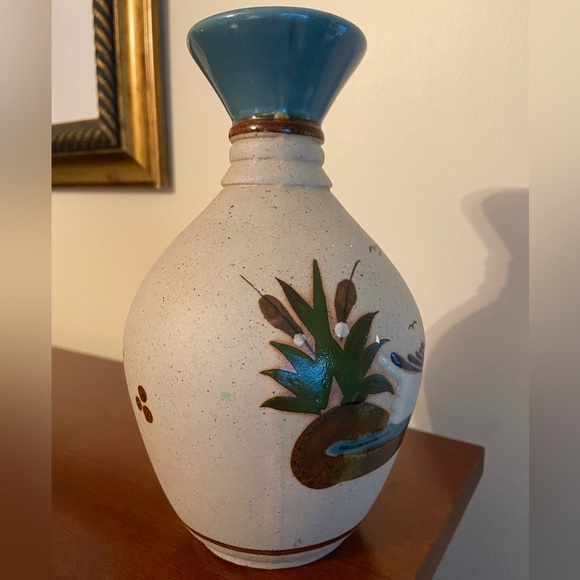 Vintage Tonala Mexican Folk Art Sandstone Pottery Vase Bird Duck on Water - Picture 6 of 7